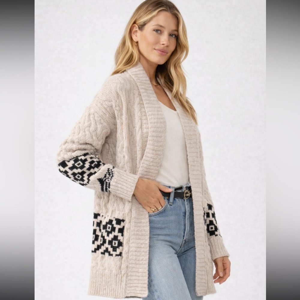Out West Boho Western Cardigan Cable Knit Tribal Neutral - NWT -Large - Picture 1 of 4